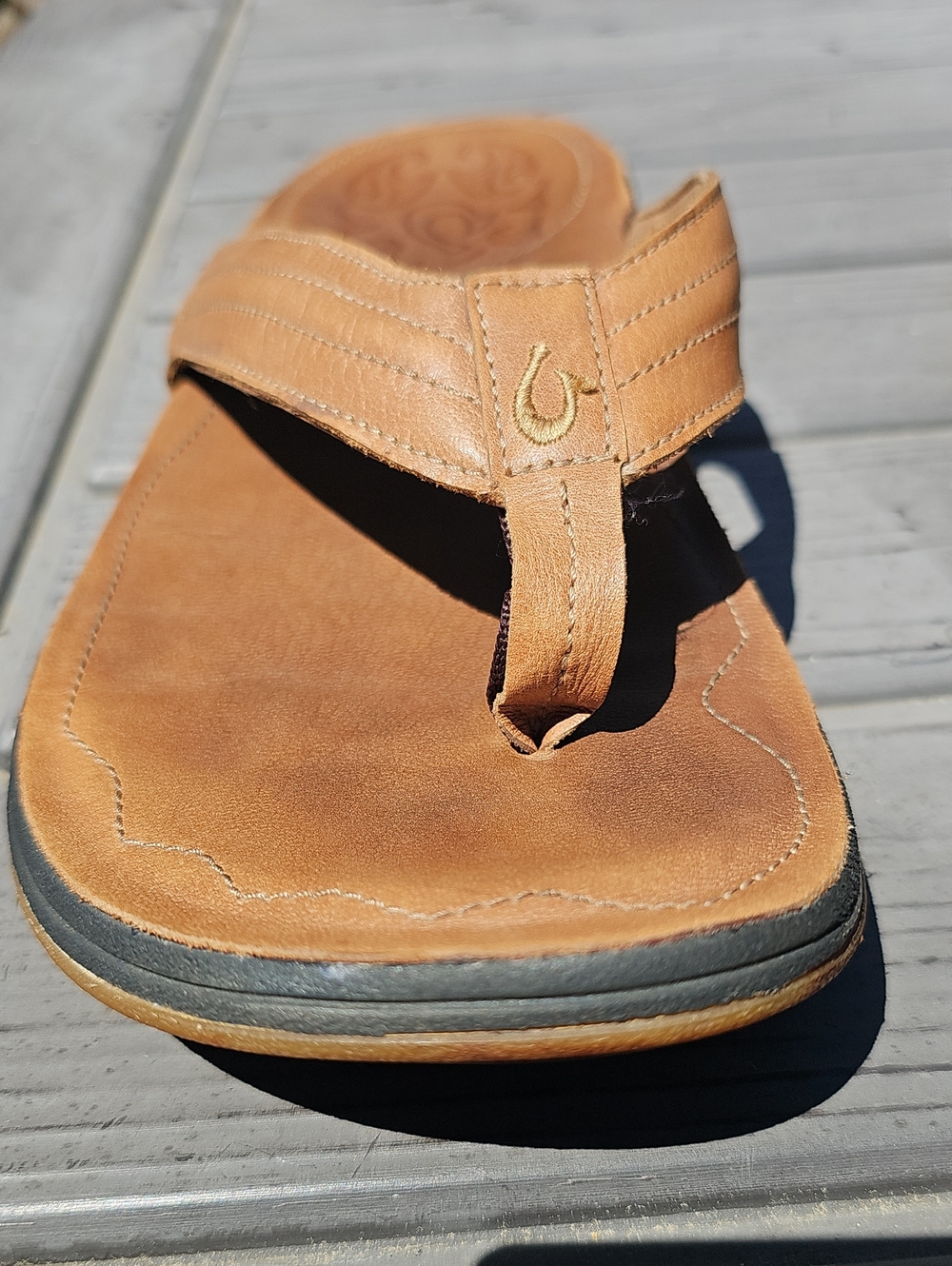 OluKai Moko Size 11 Brown Leather Flip-Flops - Picture 6 of 12